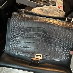 Celine Trapeze Black Croc-Embossed Leather Handbag